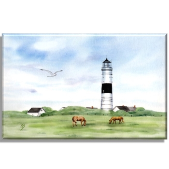 Leinwand 40 x 30 cm Keilrahmen Canvas-Leinen Aquarell Kunst Maritim Druck Kunstdruck Leuchtturm  Langer Christian Kampen Sylt Nordsee Meer Strand Dünen